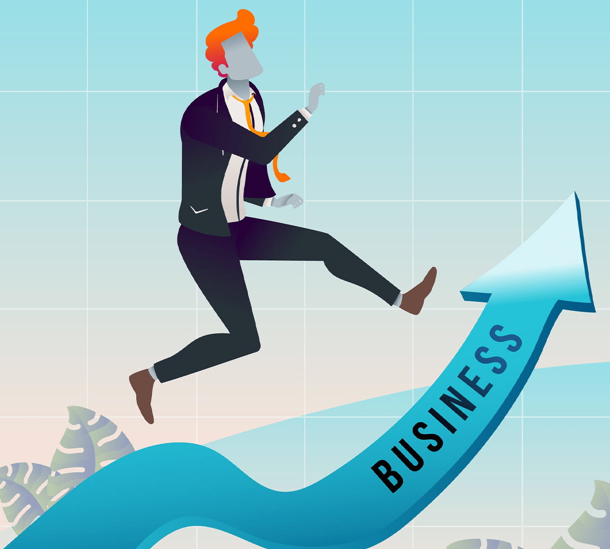 Illustration of a businessman racing along an arrow, embodying the concept of navigating the entrepreneurial path.